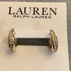 Ralph Lauren Crystal Sculpted Dainty Gold-Tone Hoop Earrings NWT